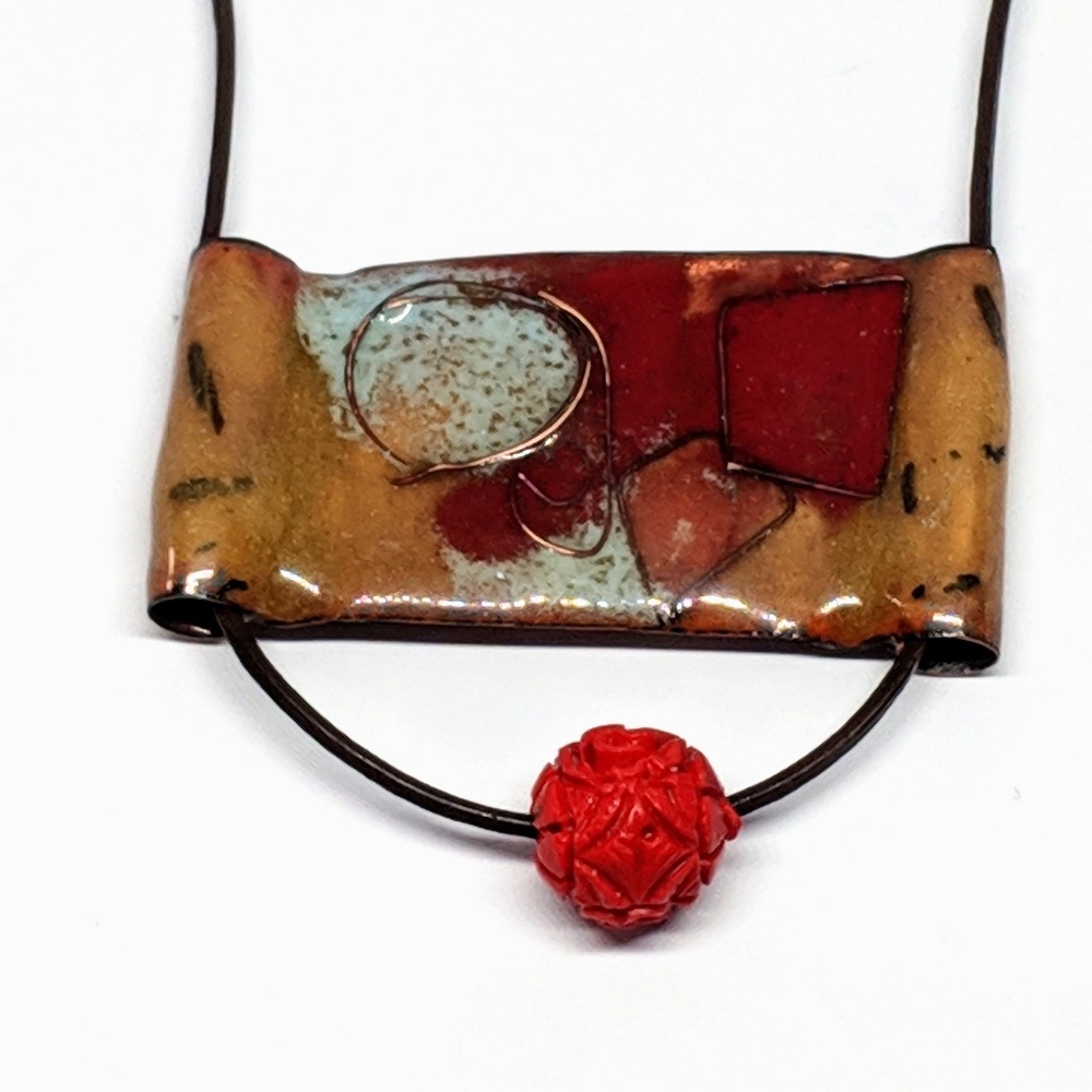 Handcrafted Cloisonne Necklace with Cinnabar Bead